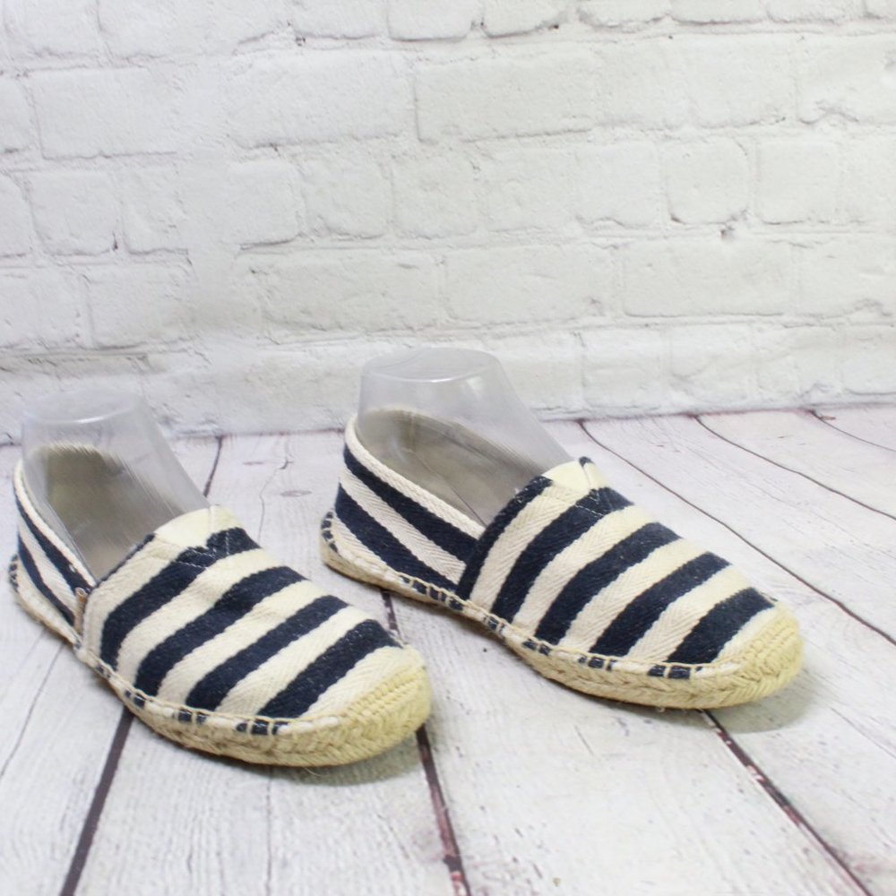 *Alexis Leroy Blue White Stripe Canvas Slip On Flat Espadrilles Size 38 - Picture 3 of 9